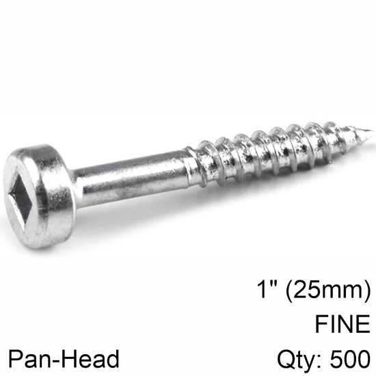 KREG Zinc Pocket Hole Screws 25mm 1.00' #6 Fine Thread Pan Head 500ct